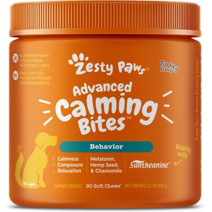 Zesty Paws Advanced Hemp Melatonin Calming Bites Turkey Flavored Soft Chews Composure Supplement for Dogs, 90 count