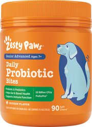Zesty Paws Advanced Probiotic Bites Chicken Flavored Soft Chews Digestive Supplement for Senior Dogs, 90 Count