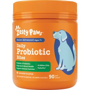 Zesty Paws Advanced Probiotic Bites Chicken Flavored Soft Chews Digestive Supplement for Senior Dogs, 90 Count