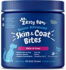 Zesty Paws Advanced Skin & Coat Bites Chicken Flavor Soft Chews Skin & Coat Supplement for Senior Dogs, 90 count
