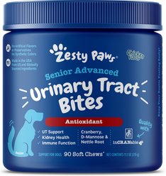Zesty Paws Advanced Urinary Tract Bites Chicken Flavored Soft Chew Kidney Supplement for Senior Dogs, 90 count