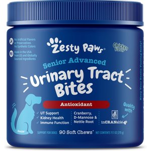 Zesty Paws Advanced Urinary Tract Bites Chicken Flavored Soft Chew Kidney Supplement for Senior Dogs, 90 count
