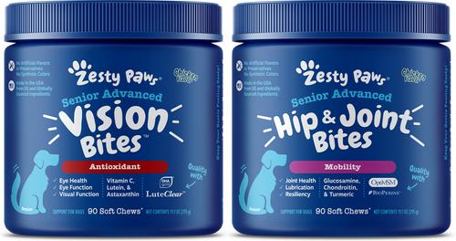 Show full view: Zesty Paws Advanced Vision Chicken Flavored Soft Chews Vision Supplement & Advanced Mobility Chicken Flavored Chews Hip & Joint Supplement for Senior Dogs slide 1 of 9