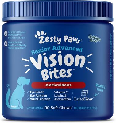 Show full view: Zesty Paws Advanced Vision Chicken Flavored Soft Chews Vision Supplement & Advanced Mobility Chicken Flavored Chews Hip & Joint Supplement for Senior Dogs slide 2 of 9