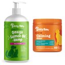 Zesty Paws All Ages Calming Bites Behavior Bacon Flavor Cat Supplement, 60 count + Zesty Paws Hemp Elements Salmon Flavored Omega Oil + Hemp Dog & Cat Supplement, 32-oz bottle