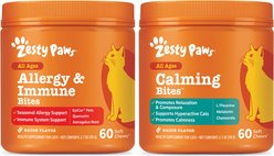 Zesty Paws All Ages Calming Bites Behavior Bacon Flavor Supplement + Aller-Immune System Bites Bacon Flavor Cat Supplement