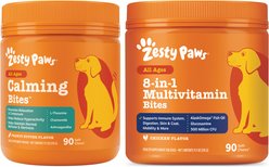 Zesty Paws All Ages, Calming Bites, Peanut Butter Flavored Soft Chews + 8-in-1 Multivitamin Bites Chicken Flavor Dog Supplement slide 1 of 9