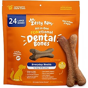 Zesty Paws All-in-One FUNctional Dental Bones Dental Chews for Large Dogs, 24 count