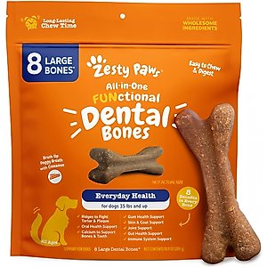 Zesty Paws All-in-One FUNctional Dental Bones Dental Chews for Large Dogs, 8 count