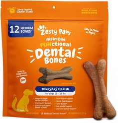 Zesty Paws All-in-One FUNctional Dental Bones Dental Chews for Medium Dogs, 12 count