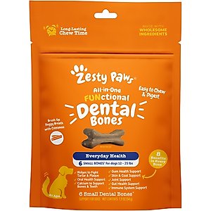 Zesty Paws All-in-One FUNctional Dental Bones Dental Chews for Small Dogs, 6 count