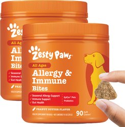 Zesty Paws Allergy & Immune Bites Allergies, Immune, & Gut Support Peanut Butter Flavored Soft Chews Supplement for Dogs, 180 count bundle