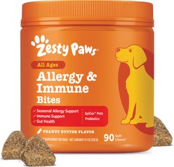 Zesty Paws Allergy & Immune Bites Allergies, Immune, & Gut Support Peanut Butter Flavored Soft Chews Supplement for Dogs, 90 count