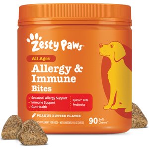 Zesty Paws Allergy & Immune Bites Allergies, Immune, & Gut Support Peanut Butter Flavored Soft Chews Supplement for Dogs, 90 count
