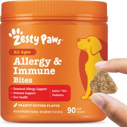 Zesty Paws Allergy & Immune Bites Allergies, Immune, & Gut Support Peanut Butter Flavored Soft Chews Supplement for Dogs, 90 count