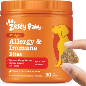 Zesty Paws Allergy & Immune Bites Allergies, Immune, & Gut Support Peanut Butter Flavored Soft Chews Supplement for Dogs, 90 count