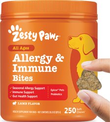 Zesty Paws Allergy & Immune Bites Lamb Flavored Soft Chews Allergies, Immune, & Gut Support Supplement for Dogs, 250 count