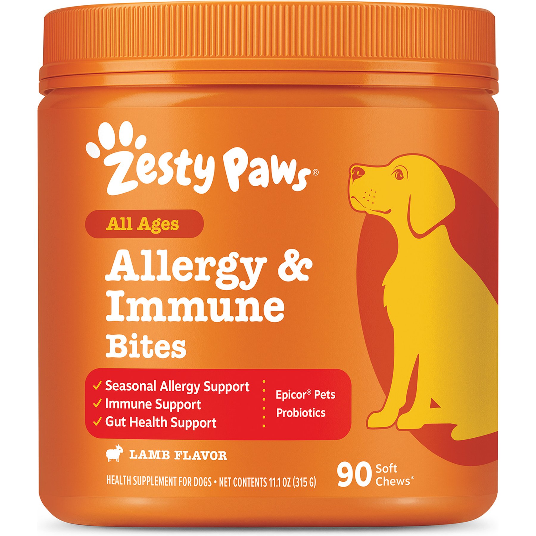 Zesty Paws Allergy & Immune Bites Lamb Flavored Soft Chews Allergies, Immune, & Gut Support Supplement for Dogs, 90 count
