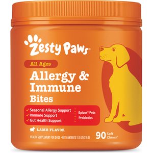Zesty Paws Allergy & Immune Bites Lamb Flavored Soft Chews Allergies, Immune, & Gut Support Supplement for Dogs, 90 count