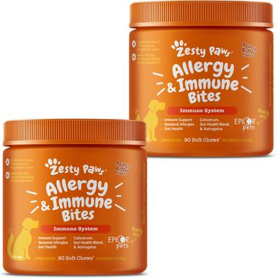 Show full view: Zesty Paws Allergy & Immune Bites Peanut Butter Flavored Soft Chews Allergies, Immune, & Gut Support Supplement for Dogs, 180 count slide 1 of 12