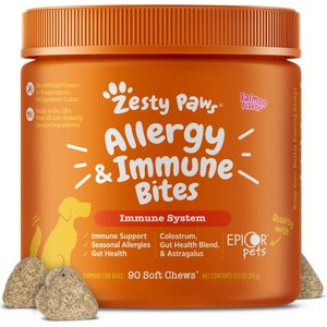 Zesty Paws Allergy & Immune Bites Salmon Flavored Soft Chews Allergies, Immune, & Gut Support Supplement for Dogs, 90 count