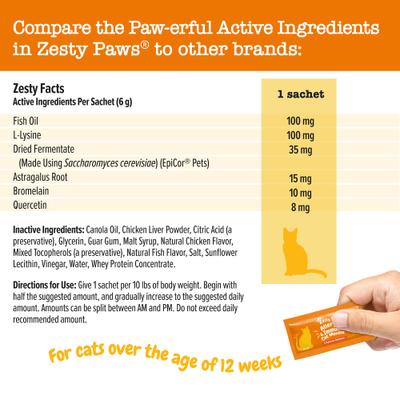 Show full view: Zesty Paws Allergy & Immune Chicken Flavored Mousse Lickable Supplement for Cats, 14 count slide 6 of 10