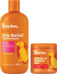 Zesty Paws Allergy & Immune Support Lamb Flavor Soft Chew Dog Supplement, 90 count + Zesty Paws Oatmeal Anti-Itch Dog Shampoo with Aloe Vera & Vitamin E, 16-oz bottle