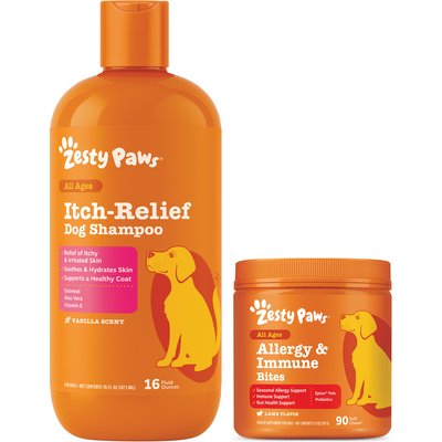 Zesty Paws Zesty Paws Allergy & Immune Support Lamb Flavor Soft Chew Dog Supplement, 90 count + Zesty Paws Oatmeal Anti-Itch Dog Shampoo with Aloe Vera & Vitamin E, 16-oz bottle