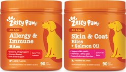 Zesty Paws Allergy & Immune Support Lamb Flavor Soft Chew Dog Supplement, 90 count + Zesty Paws Salmon Bites Skin & Coat Dog Supplement, 90 count