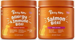 Zesty Paws Allergy & Immune Support Lamb Flavor Soft Chew Dog Supplement, 90 count + Zesty Paws Salmon Bites Skin & Coat Dog Supplement, 90 count