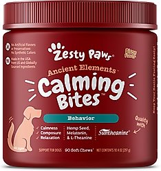 Zesty Paws Ancient Elements Hemp Calming Bites Bison Flavored Soft Chews Supplement for Dogs, 90 count