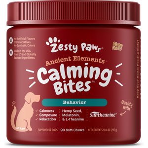 Zesty Paws Ancient Elements Hemp Calming Bites Bison Flavored Soft Chews Supplement for Dogs, 90 count