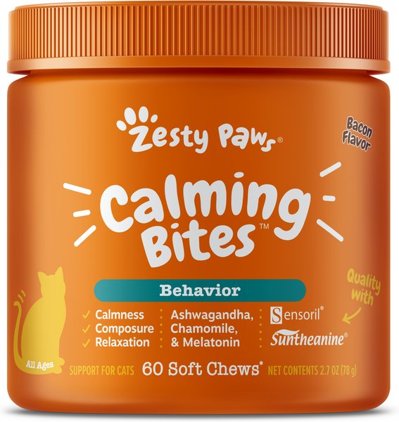 Show full view: Zesty Paws Calming Bites Bacon Flavored Soft Chews Melatonin Supplement for Cats, 60 count slide 1 of 11