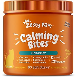 Zesty Paws Calming Bites Bacon Flavored Soft Chews Melatonin Supplement for Cats, 60 count