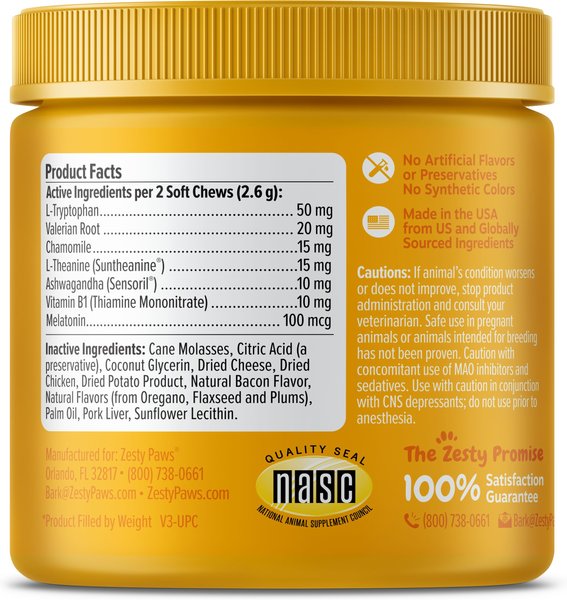 Show full view: Zesty Paws Calming Bites Bacon Flavored Soft Chews Melatonin Supplement for Cats, 60 count slide 7 of 11
