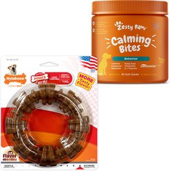 Zesty Paws Calming Bites Peanut Butter Flavored Soft Chews Calming Supplement, 90 count + Nylabone Power Chew Textured Dog Chew Ring Toy Ring Flavor Medley, X-Large