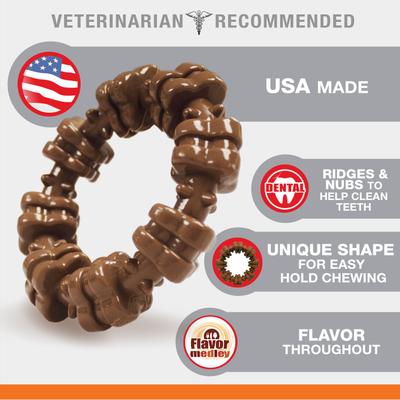 Show full view: Zesty Paws Calming Bites Peanut Butter Flavored Soft Chews Calming Supplement, 90 count + Nylabone Power Chew Textured Dog Chew Ring Toy Ring Flavor Medley, X-Large slide 7 of 9