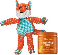 Zesty Paws Calming Bites Peanut Butter Flavored Soft Chews Supplement, 90 count + KONG Floppy Knots Dog Toy, Fox, Medium/Large