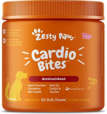Show full view: Zesty Paws Cardio Bites Salmon Flavored Soft Chews Heart Supplement for Dogs, 90 count slide 1 of 9