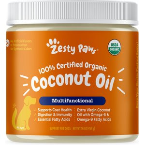 Zesty Paws Coconut Oil Skin & Coat Digestive Liquid Topper Omega Supplement for Dogs, 16-oz jar