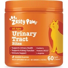 Zesty Paws Cranberry Bladder Bites Bacon Flavored Soft Chews Urinary Supplement for Cats, 60 count