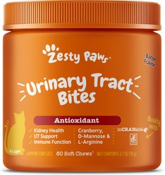 Zesty Paws Cranberry Bladder Bites Bacon Flavored Soft Chews Urinary Supplement for Cats, 60 count