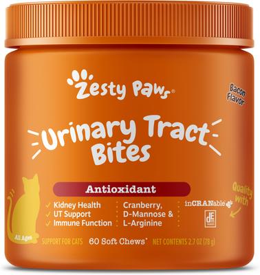 Show full view: Zesty Paws Cranberry Bladder Bites Bacon Flavored Soft Chews Urinary Supplement for Cats, 60 count slide 1 of 11