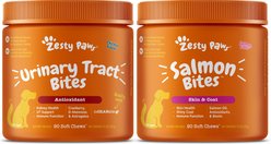 Zesty Paws Cranberry Bladder Bites Urinary Tract Support Chicken Flavor Chews for Dogs, 90 count + Zesty Paws Salmon Bites Skin & Coat Dog Supplement, 90 count