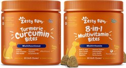 Zesty Paws Curcumin Bites Everyday Vitality Duck Flavor Dog Supplement, 90 count + Zesty Paws 8-in-1 Multifunctional Chicken Flavor Soft Chew Dog Supplement, 90 count