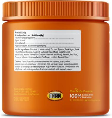 Show full view: Zesty Paws Curcumin Bites Everyday Vitality Duck Flavor Dog Supplement, 90 count + Zesty Paws 8-in-1 Multifunctional Chicken Flavor Soft Chew Dog Supplement, 90 count slide 7 of 9