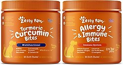 Zesty Paws Curcumin Bites Everyday Vitality Duck Flavor Dog Supplement, 90 count + Zesty Paws Allergy & Immune Support Lamb Flavor Soft Chew Dog Supplement, 90 count