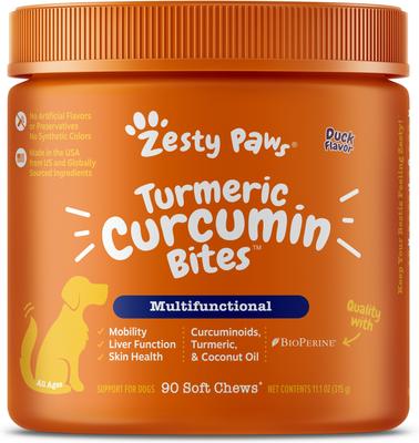 Show full view: Zesty Paws Curcumin Bites Everyday Vitality Duck Flavor Dog Supplement, 90 count + Zesty Paws Cranberry Bladder Bites Urinary Tract Support Chicke Flavor Chews for Dogs, 90 count slide 2 of 9