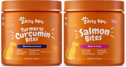 Zesty Paws Curcumin Bites Everyday Vitality Duck Flavor Dog Supplement, 90 count + Zesty Paws Salmon Bites Skin & Coat Dog Supplement, 90 count
