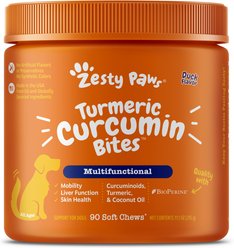 Zesty Paws Curcumin Bites Everyday Vitality Duck Flavor Dog Supplement, 90 count + Zesty Paws Salmon Bites Skin & Coat Dog Supplement, 90 count slide 2 of 9